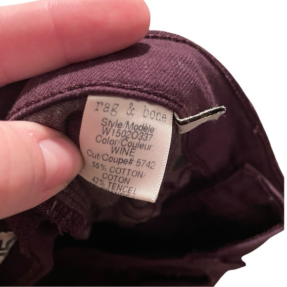 rag & bone Women's Burgundy/ Wine Skinny Jeans Size 28 (Tag says 25) - Picture 6 of 8